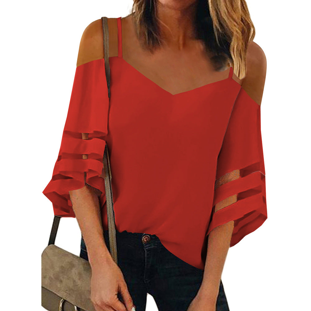 Red Casual Chic Solid Color Half Sleeve Top