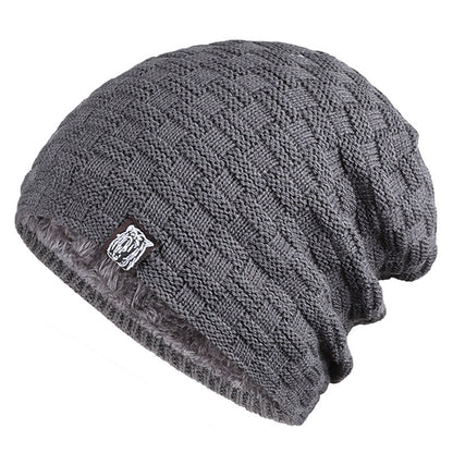 Tiger Label Knitted Fleece Beanie Hat