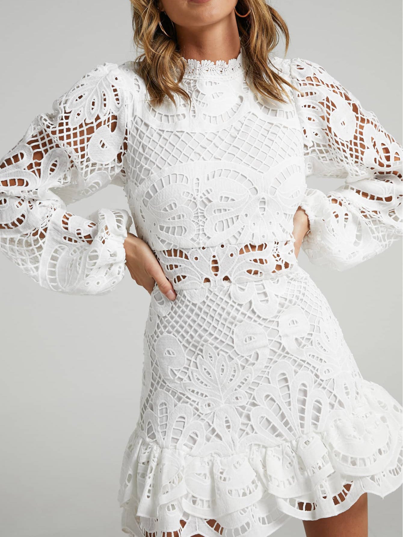 Graceful Crochet Long Sleeve Midi Dress