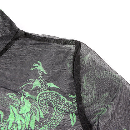 Dragon Print Mesh Bodysuit: Edgy Elegance