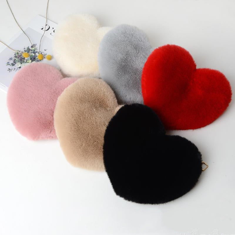 Plush Heart Shoulder Bag with Gold Chain