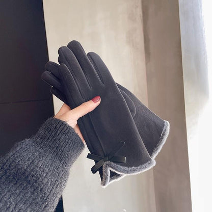 Warm Winter Women's Korean-style Cute Bow Fleece-lined Gloves