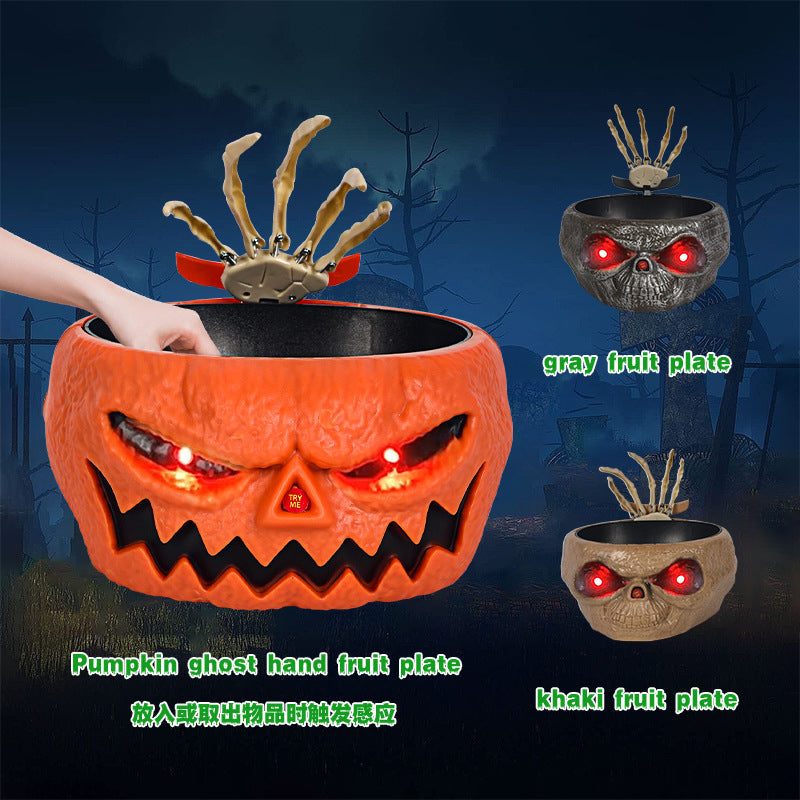 Halloween Candy Plastic Pumpkin Bowl With Motion Activated Hand