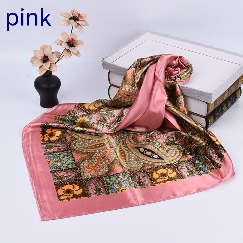 Large Kerchief Silk Scarf Classic Retro Printing