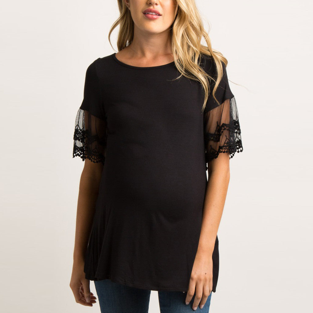 Black otton Maternity Top with Lace Sleeve