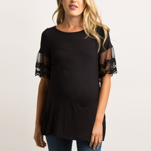 Cotton Maternity Top with Lace Sleeve