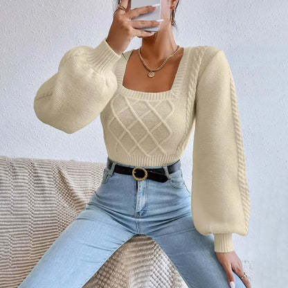 Solid Color Square Collar Sweaters Women's Clothing