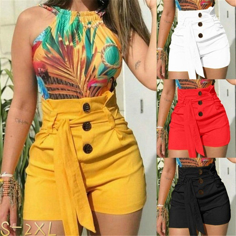 Ladies high waist belted shorts