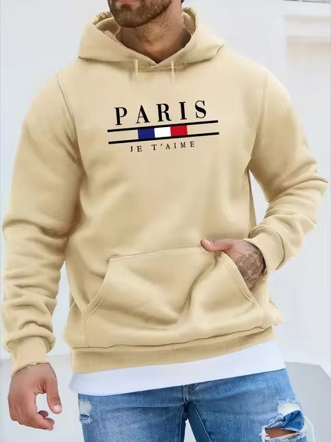 Printed Paris Long Sleeve Fleece Lined Hoodie