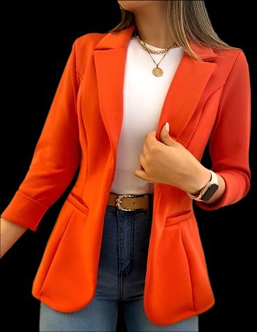 Orange Minimalist Long Sleeve Blazer Collar Coat