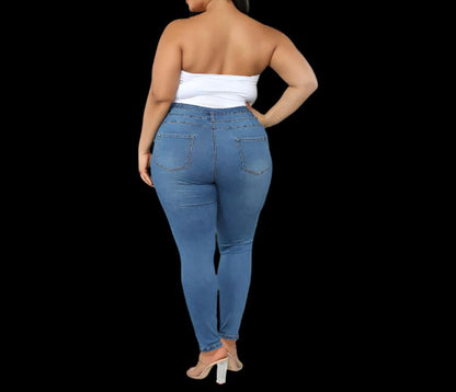 High Waist Plus Size Ripped Jeans