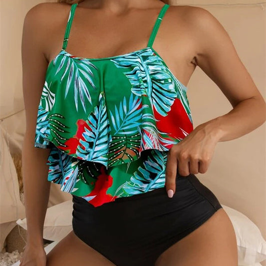 Split High Waist Tankini Bikini