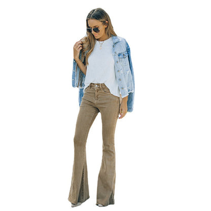 Embrace Retro Glamour: Ladies Denim High Waist Retro Flared