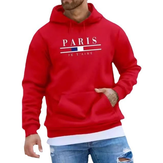 Printed Paris Long Sleeve Fleece Lined Hoodie