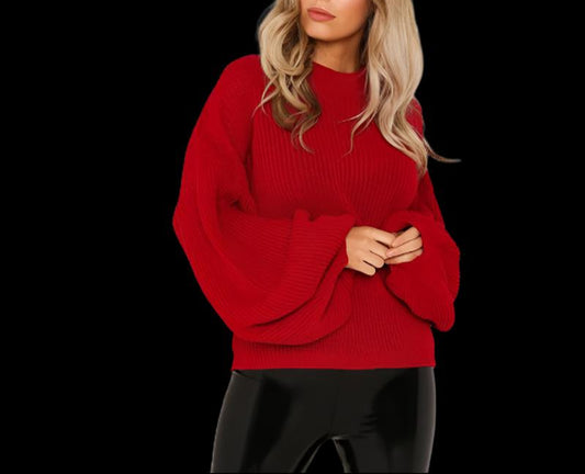 Red  Chiffon Loose Long Sleeve Jumper