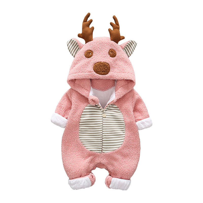 Super cute baby outing cotton fleece romper with antlers