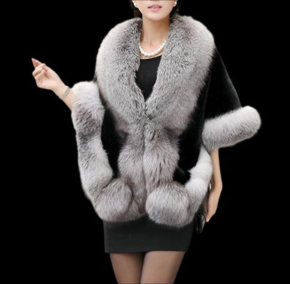 Grey Women’s Luxury Faux Fox Fur Shawl