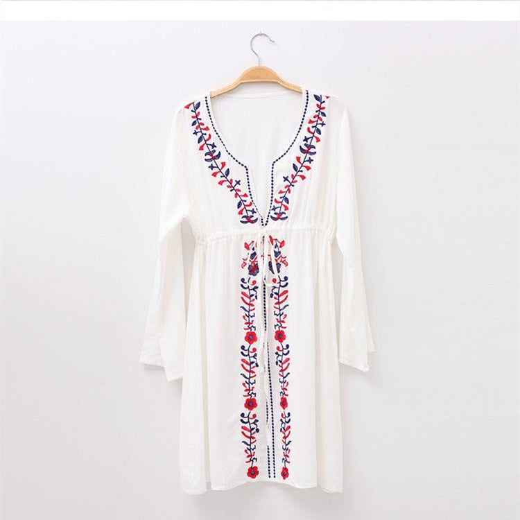 White Embroidered Long Sleeve Beach Cover Up