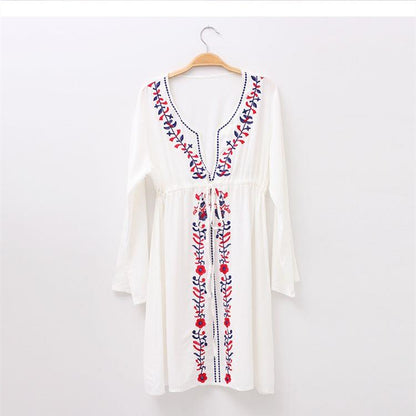 White Embroidered Long Sleeve Beach Cover Up