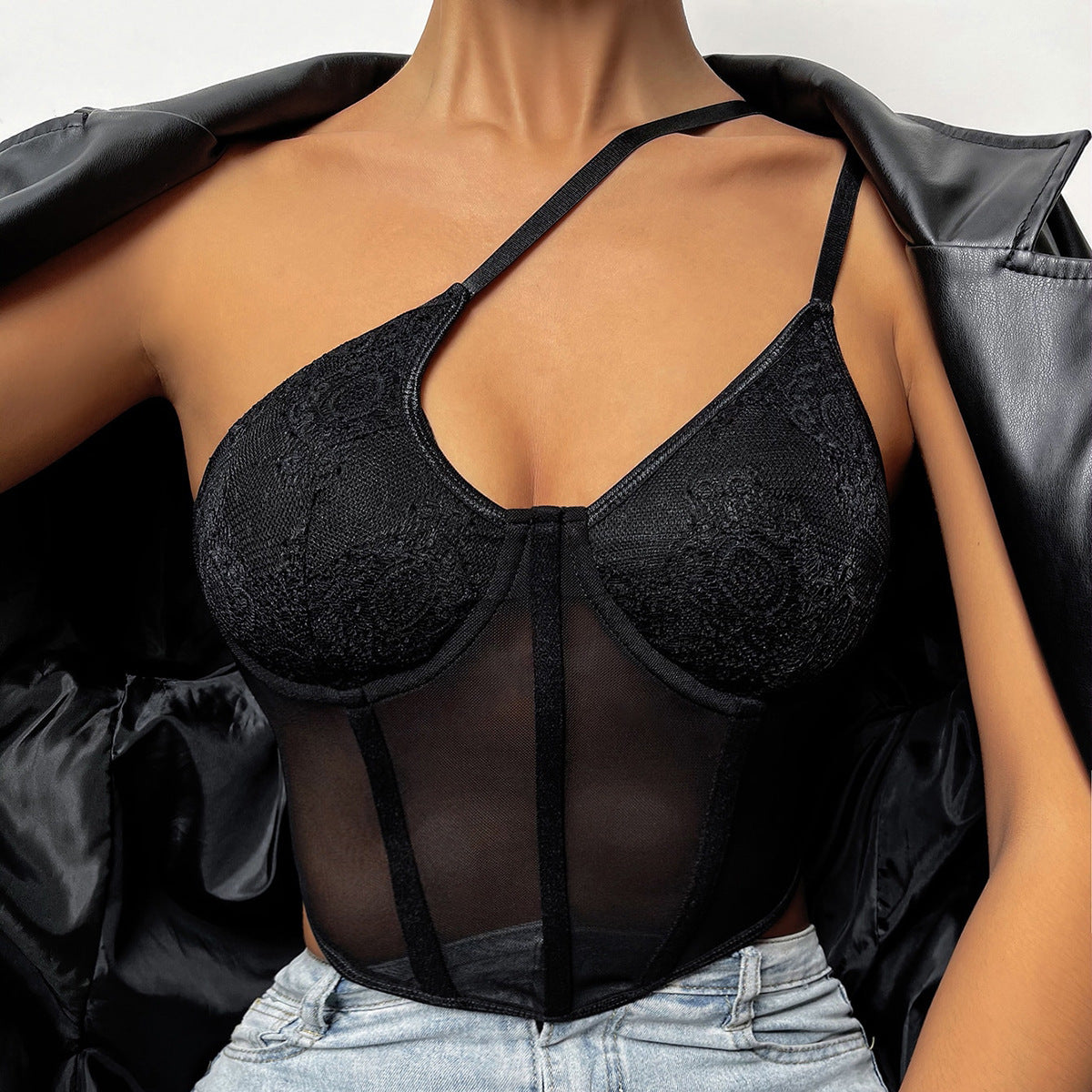 Cross-border Lace Fish Bone Crop Bra Sling