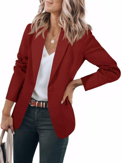 Red Women's Long Sleeve Solid Color Polo Collar Suit Jacket