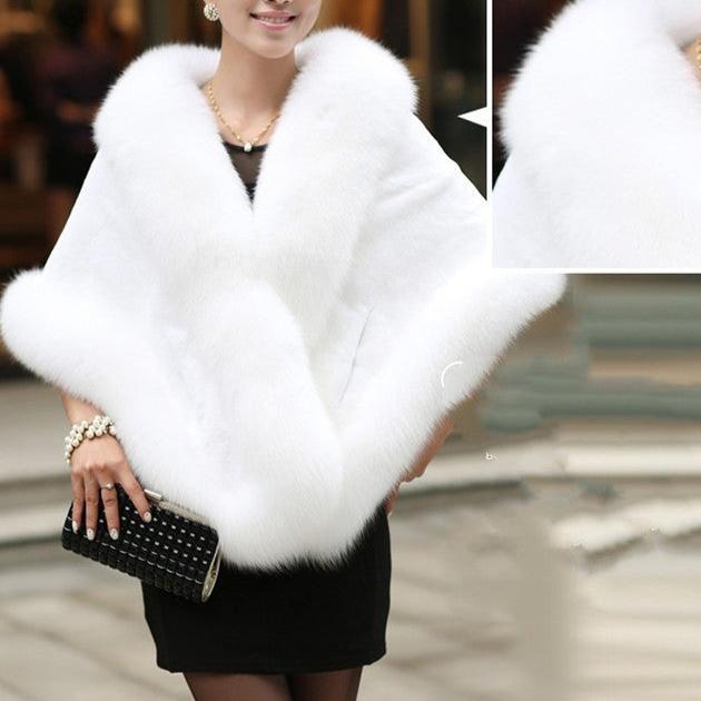 White Women’s Luxury Faux Fox Fur Shawl