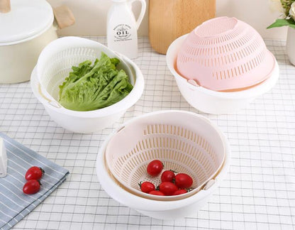 Double-Dish Fruit Drain Panning Wash Basket