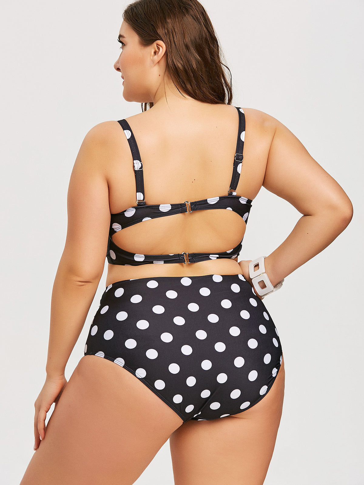 Ladies Plus Size Retro Polka Dot High-Rise Padded Bikini