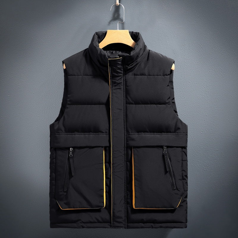 Thick Fleece-lined Warm Down Cotton Waistcoat Vest With Hood