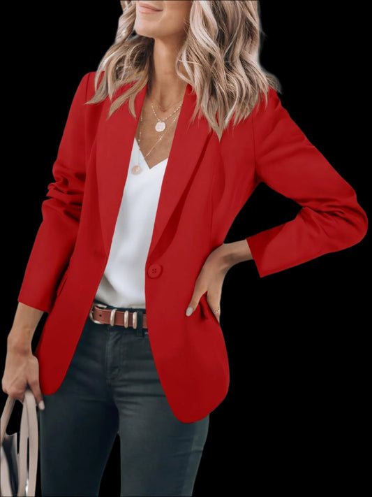 Red Women's Long Sleeve Solid Color Polo Collar Suit Jacket