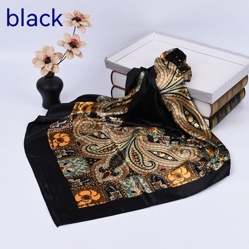 Large Kerchief Silk Scarf Classic Retro Printing