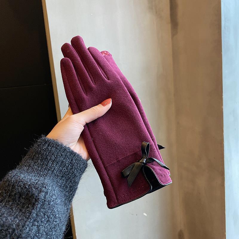 Warm Winter Women's Korean-style Cute Bow Fleece-lined Gloves