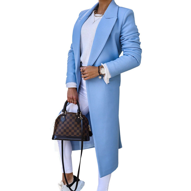 Light Blue Minimalist Long Sleeve Lapel Button Split Coat