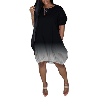 Black Plus Size Short Sleeve Gradient Dye Dress