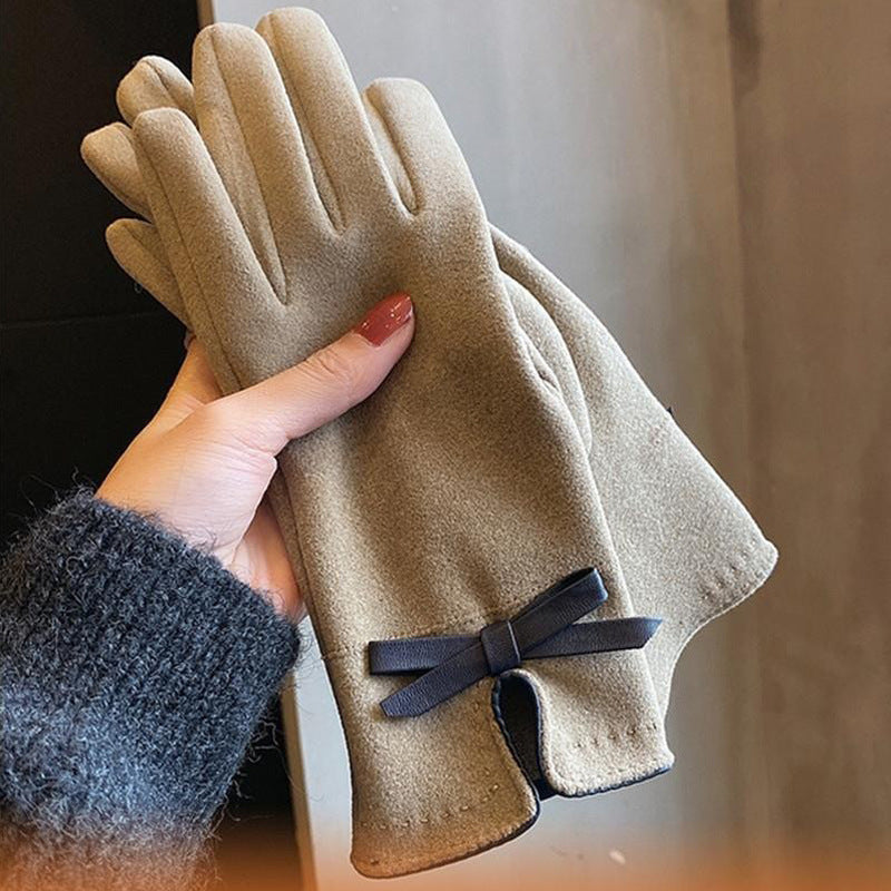 Warm Winter Women's Korean-style Cute Bow Fleece-lined Gloves