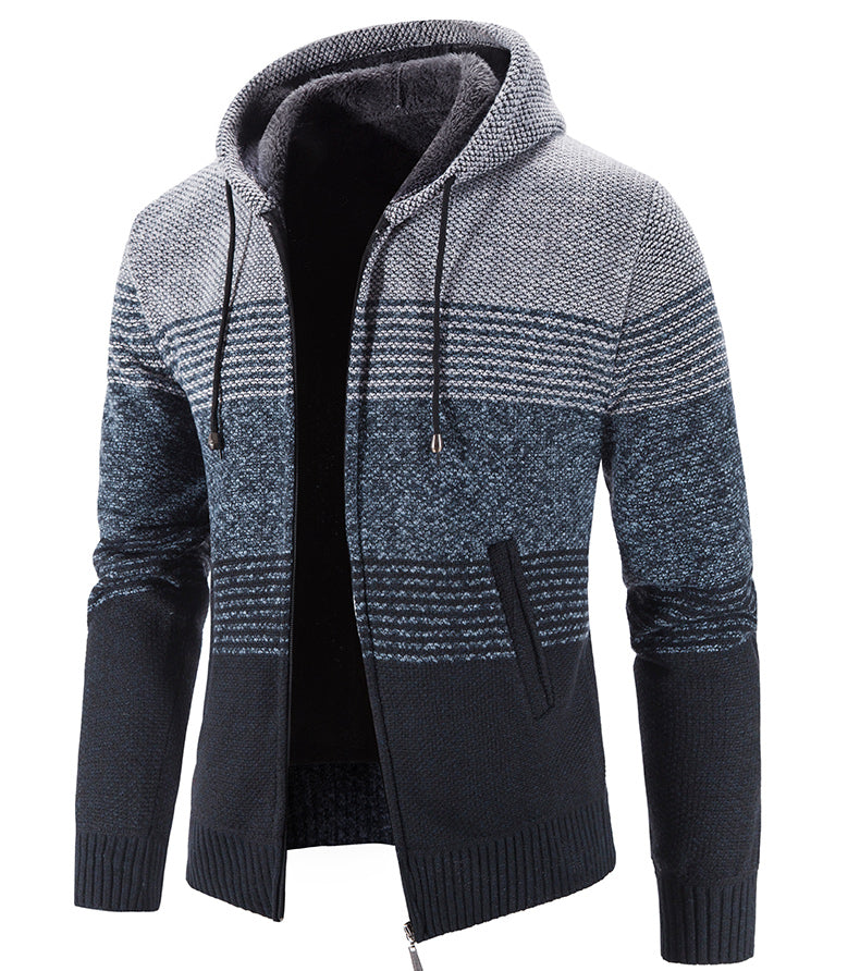 Men's Hooded Thick Fleece Cardigan Sweater