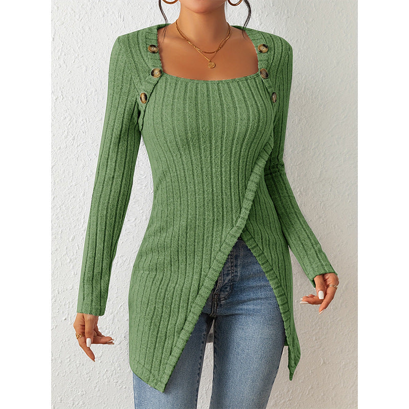 Slit Comfort Square-Neck Sweater