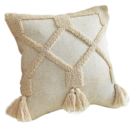 Indian Wind Hand-Tufted Loop Velvet Beige Cushion Case