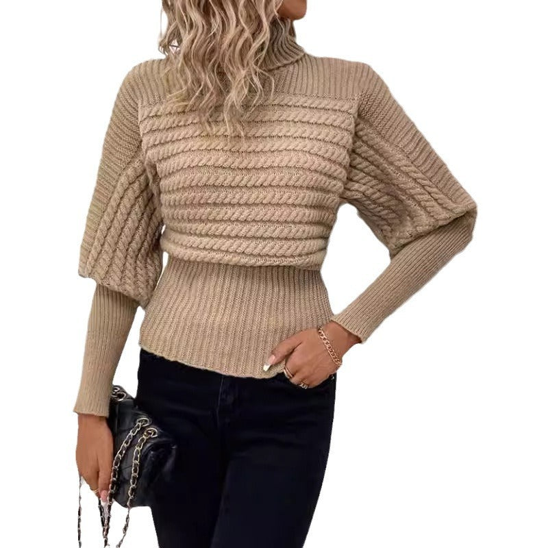 High Neck Knitted Twist Thread Sweater