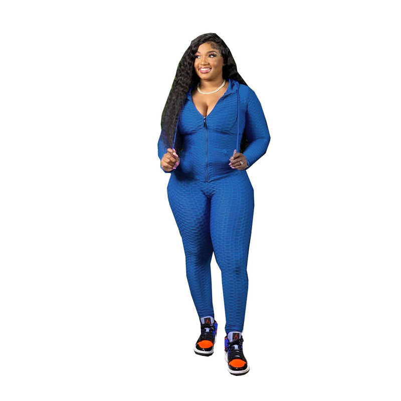 Blue Plus Size Two Piece Set Sport Suit