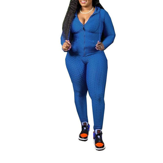 Blue Plus Size Two Piece Set Sport Suit