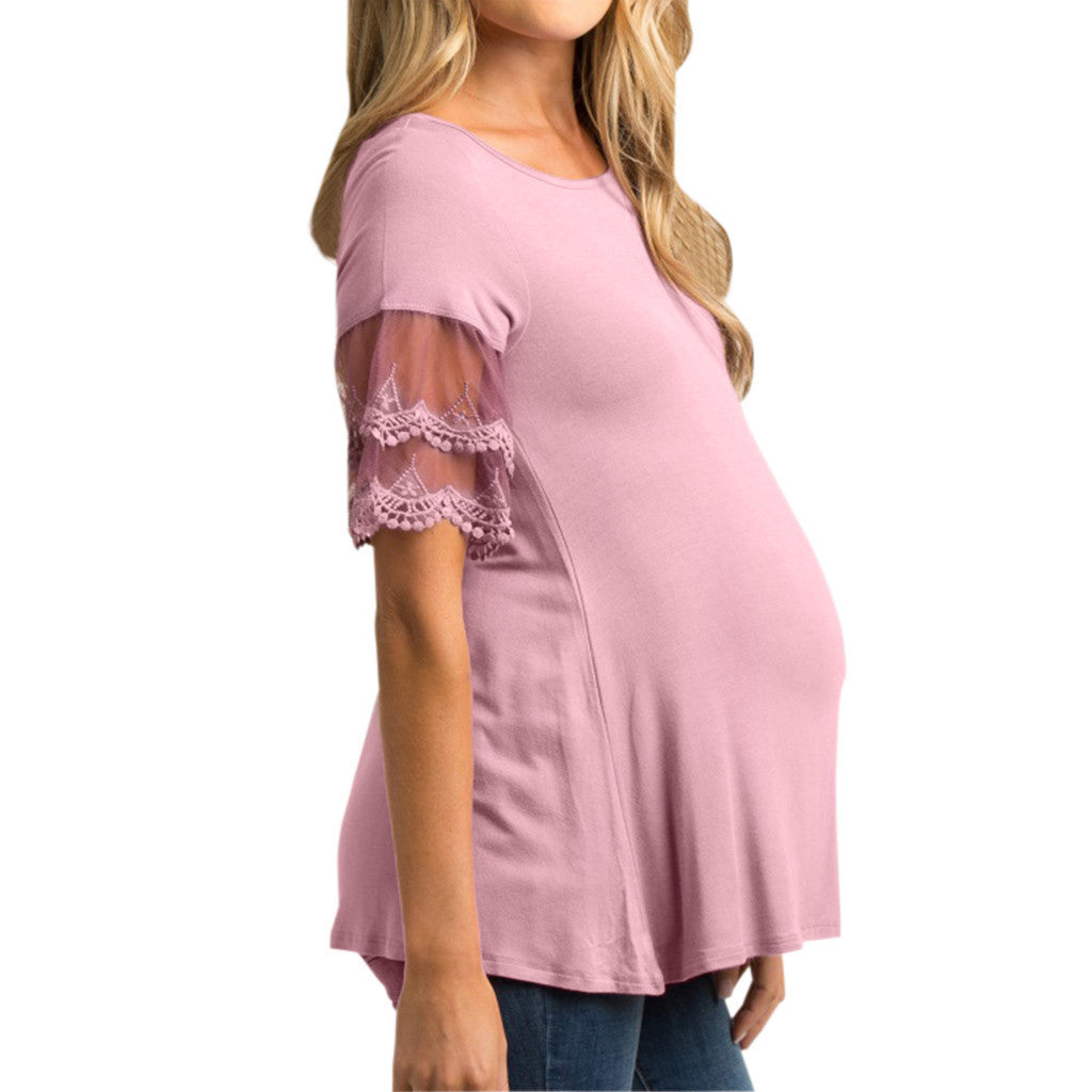 Cotton Maternity Top with Lace Sleeve