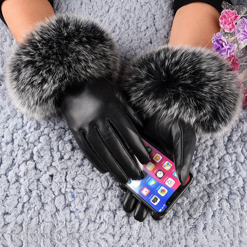 Women's Sheepskin Fleece-lined Warm Gloves