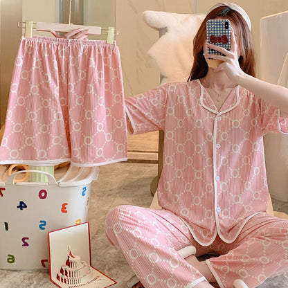 Women's Printed Cotton Three-piece Suit Pyjamas