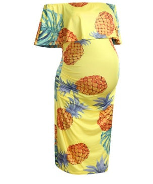 Womens Off Shoulder Printed Maternity Dress