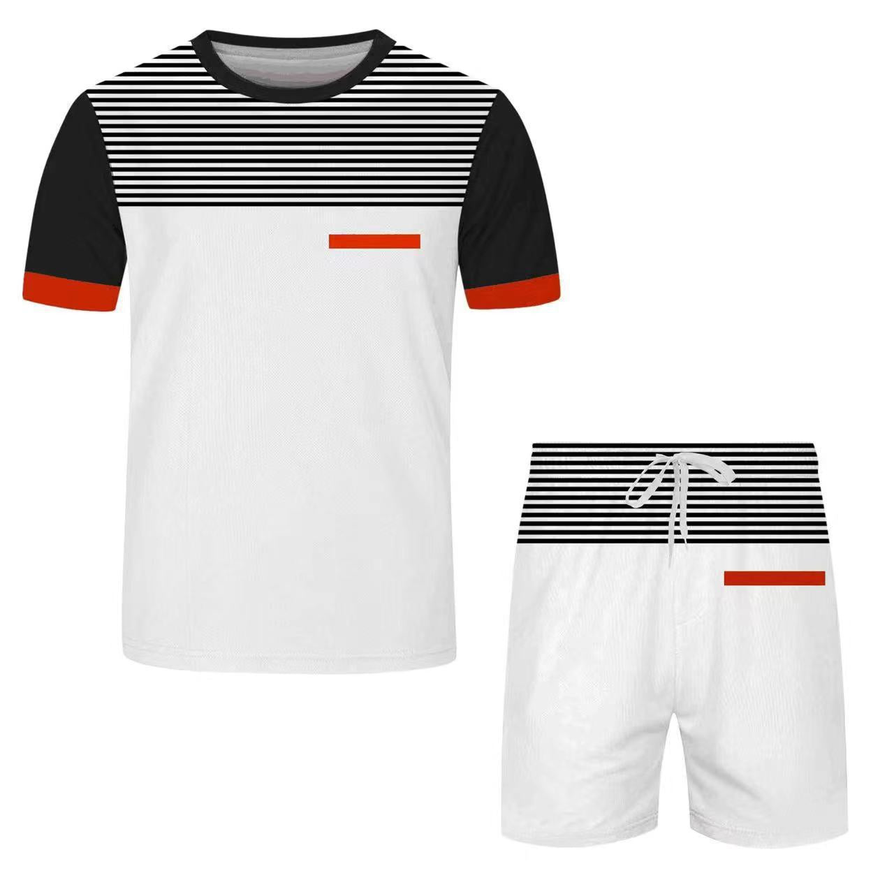 White Print Stripe T-Shirt and Short Set