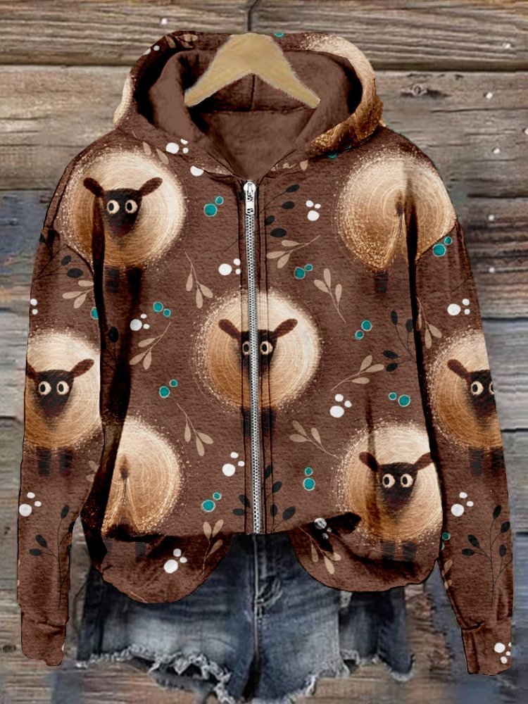 Animal Digital Printing Zipper Hooded Sweatshirt