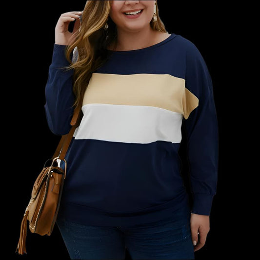 Navy Color Collision Plus Size Top