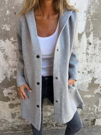 Grey Loose Casual Hooded Single-Breasted Spring & Autumn Cardigan