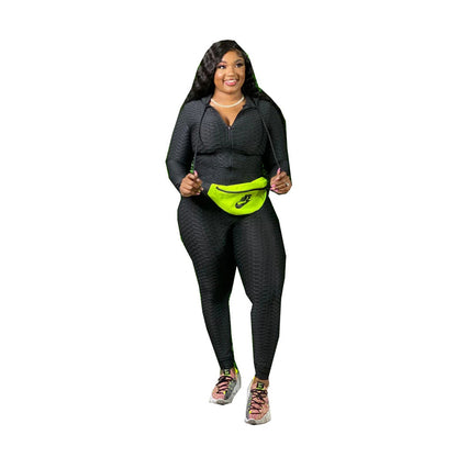 Black Plus Size Two Piece Set Sport Suit